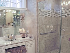 Make Up Station, Corner Tile, Glass Shower