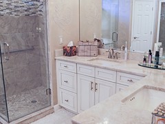 L-Shape Double Vanity, Floors, Enameled Cabinets